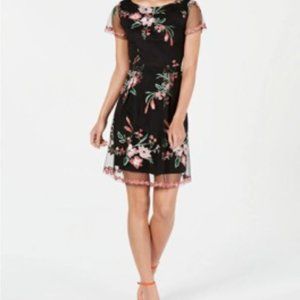 ADRIANNA PAPELL Floral Embroidered Dress - 14